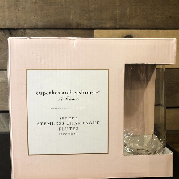 Cupcakes & Cashmere at home Set of 6 Stemless Champagne Flutes New in Box - Picture 3 of 8